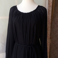 Black Long Sleeve Plus Size Floor Length Chiffon Dress - Thumbnail 2