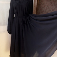 Black Long Sleeve Plus Size Floor Length Chiffon Dress - Thumbnail 3