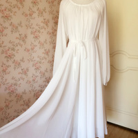 White Long Sleeve Loose Plus Size Maxi Chiffon Dress - Thumbnail 3