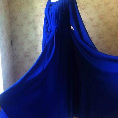 Women royal blue long sleeve loose maxi chiffon plus size chiffon dress