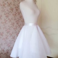 White Midi Tulle Skirt Party Skirt High Waisted Circle Tulle Skirt Custom Plus Size - Thumbnail 1
