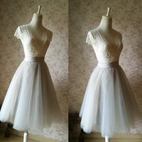 Ladies Light Gray Knee Length Tulle Skirt - Thumbnail 1