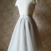 Ladies Light Gray Knee Length Tulle Skirt - Thumbnail 2