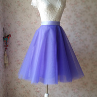 Purple A Line Midi Tulle Circle Skirt - Thumbnail 1