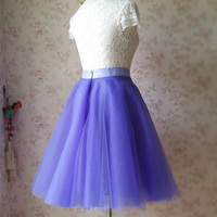 Purple A Line Midi Tulle Circle Skirt - Thumbnail 2