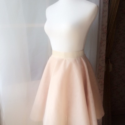 Nude knee length tulle circle a line skirt
