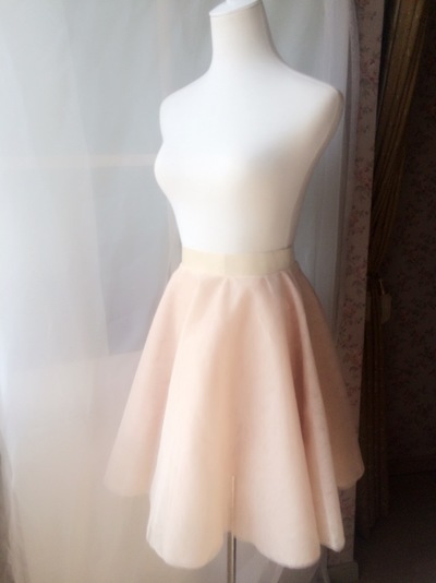 Nude Knee Length Tulle Circle A Line Skirt