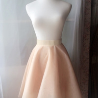 Nude Knee Length Tulle Circle A Line Skirt - Thumbnail 2