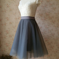 Women Dark Gray Aline Tulle Midi Skirt Gray Tutu Skirt Party Skirt Circle Tulle Skirt Plus Size - Thumbnail 1