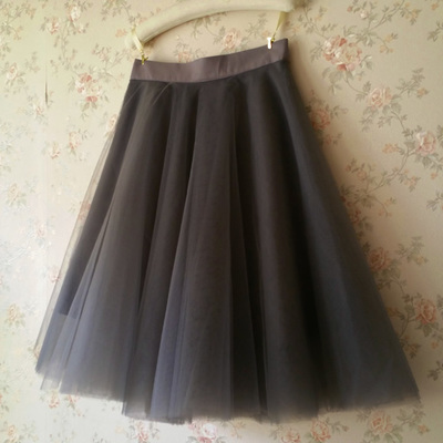Women dark gray aline tulle midi skirt gray tutu skirt party skirt circle tulle skirt plus size