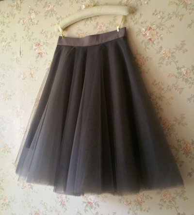Women Dark Gray Aline Tulle Midi Skirt Gray Tutu Skirt Party Skirt Circle Tulle Skirt Plus Size