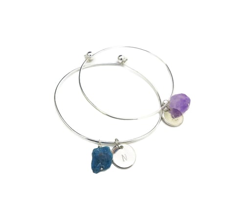 Personalized Gemstone Bangle (Silver)
