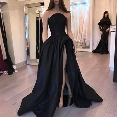 Black ball gown satin prom dresses sleeveless evening dresses party gowns vestidos