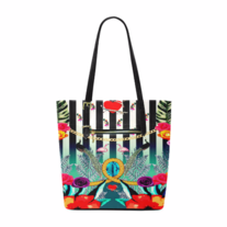 Flamingo Black & White Stripe with Flowers Tote Bag