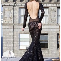 Black Mermaid Prom Dresses Sequins Lace Sleeveless Hilo Evening Dresses Long Party Gowns Vestidos - Thumbnail 1