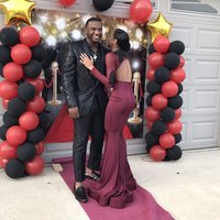 Burgundy Wine Red Mermaid Satin Prom Dresses Crew Neck Black Appliques Keyhole Back Evening Dresses Long Party Gowns Vestidos - Thumbnail 3