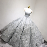 Sparkly Ball Gown Sweetheart Gray Wedding Gowns - Thumbnail 1