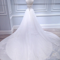 Strapless Long Lace Ball Gown Wedding Dresses  - Thumbnail 2