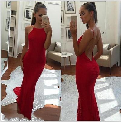 Red Mermaid Evening Dress,Sexy Open Back Prom Dress,Mermaid Sexy Burgundy Prom Gown,Mermaid Long Sleeves Open Back Graduation Dress