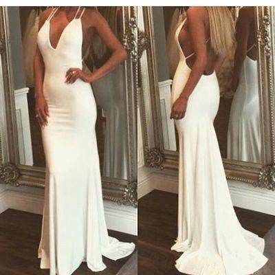 Sexy mermaid prom dress,open back white evening dress,mermaid open back party dress