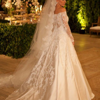 Satin Long Sleeve wedding dress,wedding dress, cheap wedding dress, cheap wedding gown, bridal wedding dress,W24 - Thumbnail 1