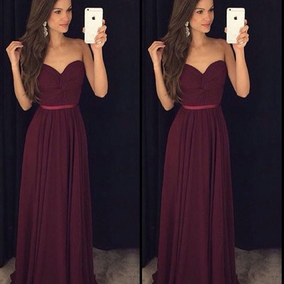 Burgundy wine red a line chiffon prom dresses sweetheart ruched bodice sleeveless evening dresses party gowns