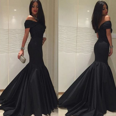New fashion black formal dresses,custom satin mermaid long prom dresses,off the shoulder women evening gowns - Thumbnail 4