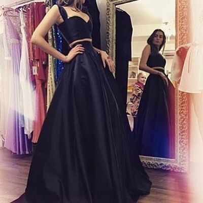 Two pieces black prom dress,prom dresses,sexy evening dress, evening dresses, formal dress - Thumbnail 4