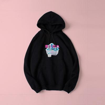 JAPANESE PASTEL THE GREAT WAVE OFF KANAGAWA ICE CREAM HOODIE IN BLACK