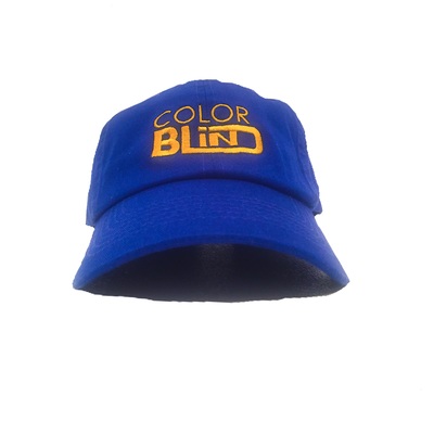 Blue dad cap with gold classic logo