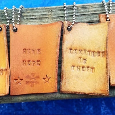 Words leather tags