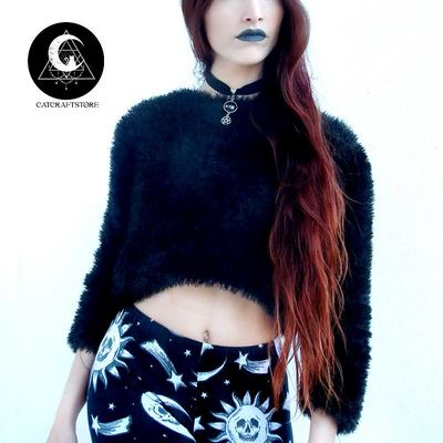 Black fluffy crop top