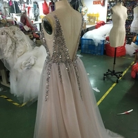 Sparkly Prom Dresses,Long A-line V-neck Beading Crystal Backaless Prom Party Dresses Plus Size  - Thumbnail 4