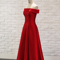 Burgundy A-line Ankle Length Off-shoulder Satin Prom Dresses RE88 - Thumbnail 1