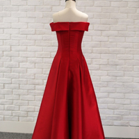 Burgundy A-line Ankle Length Off-shoulder Satin Prom Dresses RE88 - Thumbnail 2