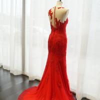 Fashion Mermaid O-neck Lace Applique Prom Dresses Long Formal Evening Gowns RE122 - Thumbnail 1