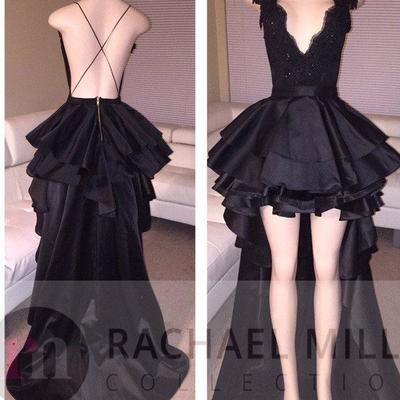 Black low white prom dresses 2017 sexy criss cross backless appliqued tier ruffles long party gowns evening dresses v neck