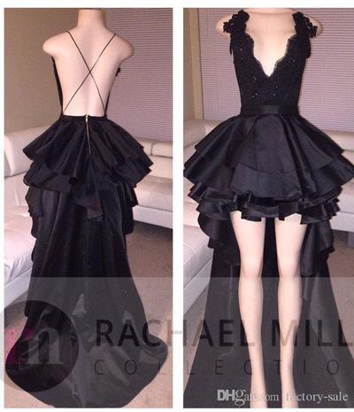 Black Low White Prom Dresses 2017 Sexy Criss Cross Backless Appliqued Tier Ruffles Long Party Gowns Evening Dresses V Neck