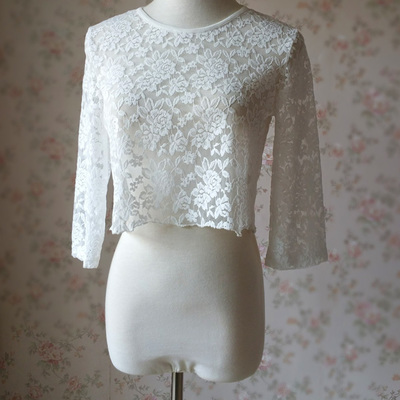 Women sleeve crop lace top plus size crop top blouse crop sleeve lace wedding top bridesmaid lace top