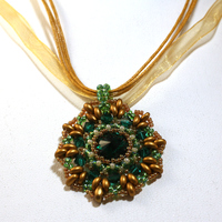 Green Emerald Color Crystal Woven Pendant - Thumbnail 1
