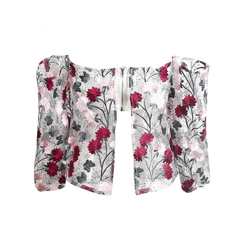 Off Shoulder Flowers Sheer Embroidered Blouse