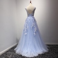 Real Photos Backless A-line Lace Appliques Beaded Long Prom Dresses Plus Size RE128 - Thumbnail 4