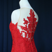 Fashion Mermaid Long Lace Applique Prom Dresses Burgundy Prom Dress With Buttons RE129 - Thumbnail 3