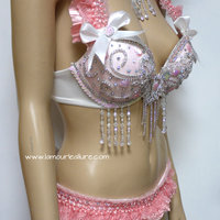 Sweet Pastel Pink Glitter Bra with Scrunchie Bottom Cosplay Dance Costume Rave Bra Rave Wear Halloween Burlesque Show Girl - Thumbnail 3