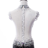 Sexy See Through High Neck Cap Sleeves Mermaid Rhinestones Prom Dresses Long Velvet Black Prom Party Dresses RE152 - Thumbnail 2