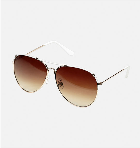 WHITE TRIM AVIATOR SUNGLASSES GOLD COLOR LENS