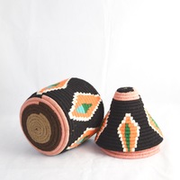  SOLD SOLD SOLD Berber Basket Handwoven Vintage Moroccan Wool Lidded Basket - Thumbnail 1