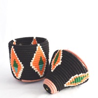  SOLD SOLD SOLD Berber Basket Handwoven Vintage Moroccan Wool Lidded Basket - Thumbnail 2