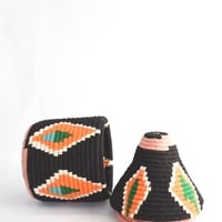  SOLD SOLD SOLD Berber Basket Handwoven Vintage Moroccan Wool Lidded Basket - Thumbnail 3