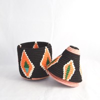  SOLD SOLD SOLD Berber Basket Handwoven Vintage Moroccan Wool Lidded Basket - Thumbnail 4
